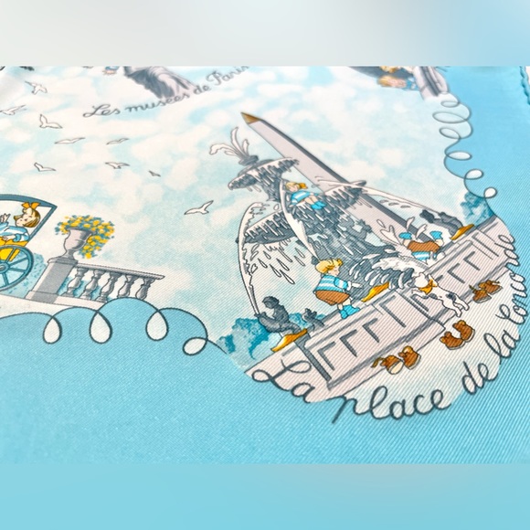 Authentic Hermès Carré Gravoche “Les Triplés” Uniquely Produced in Sky Blue - Picture 8 of 14